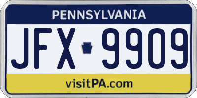 PA license plate JFX9909