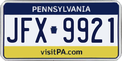 PA license plate JFX9921