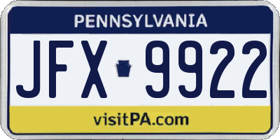 PA license plate JFX9922