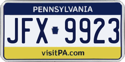 PA license plate JFX9923
