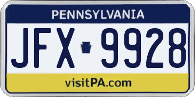 PA license plate JFX9928