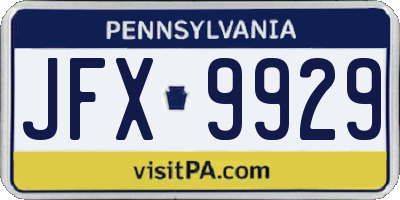 PA license plate JFX9929