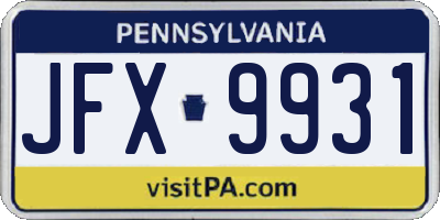 PA license plate JFX9931