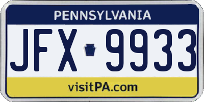 PA license plate JFX9933