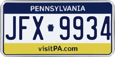PA license plate JFX9934