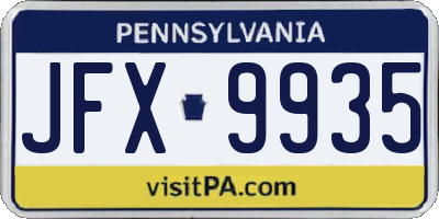 PA license plate JFX9935