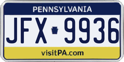 PA license plate JFX9936