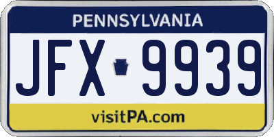 PA license plate JFX9939