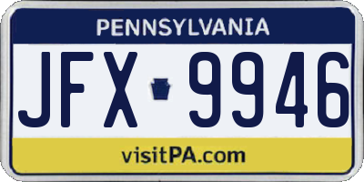 PA license plate JFX9946