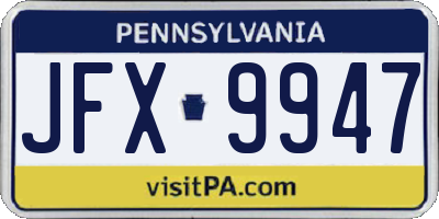PA license plate JFX9947