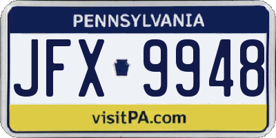 PA license plate JFX9948
