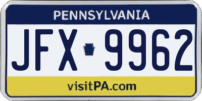 PA license plate JFX9962