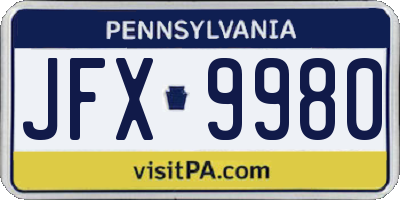 PA license plate JFX9980