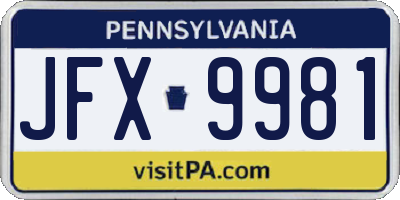 PA license plate JFX9981