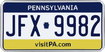 PA license plate JFX9982