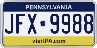 PA license plate JFX9988