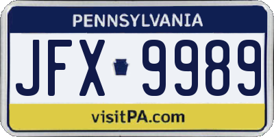 PA license plate JFX9989