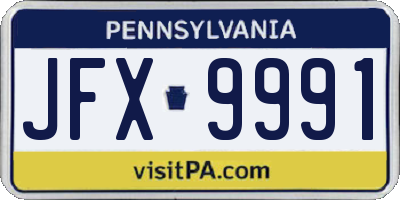 PA license plate JFX9991