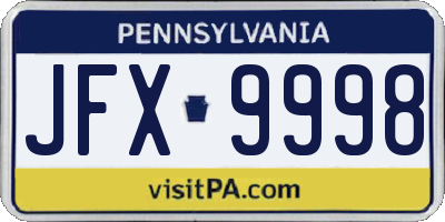 PA license plate JFX9998
