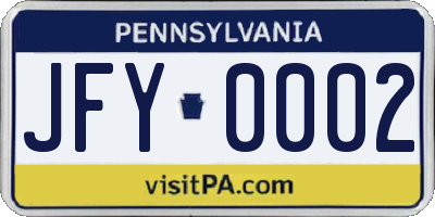 PA license plate JFY0002