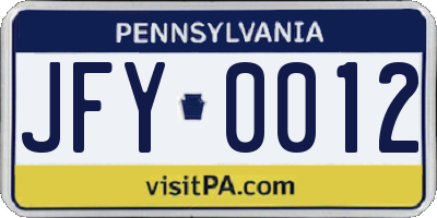 PA license plate JFY0012