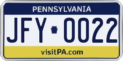 PA license plate JFY0022