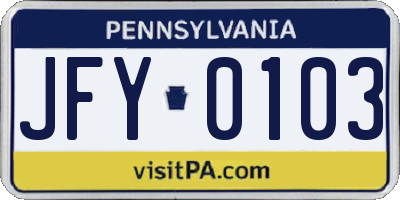 PA license plate JFY0103
