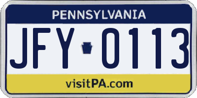 PA license plate JFY0113