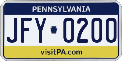 PA license plate JFY0200