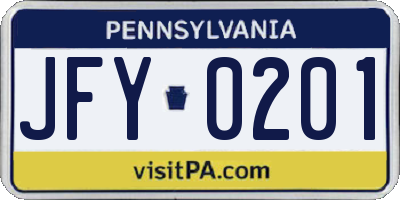PA license plate JFY0201