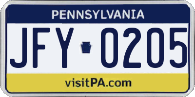 PA license plate JFY0205