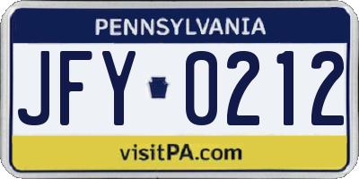 PA license plate JFY0212