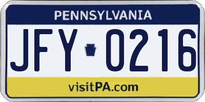 PA license plate JFY0216