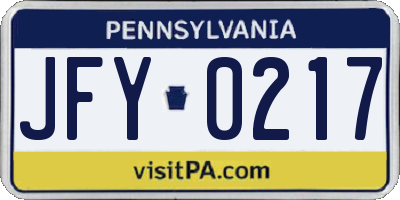 PA license plate JFY0217