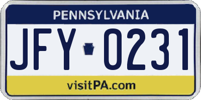 PA license plate JFY0231