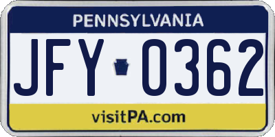 PA license plate JFY0362