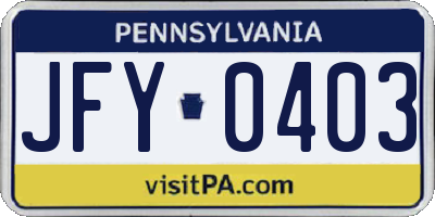 PA license plate JFY0403