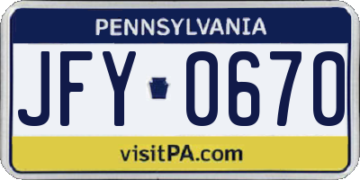 PA license plate JFY0670