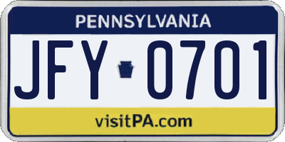 PA license plate JFY0701