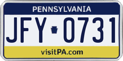 PA license plate JFY0731