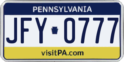 PA license plate JFY0777
