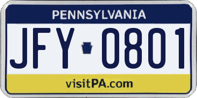 PA license plate JFY0801