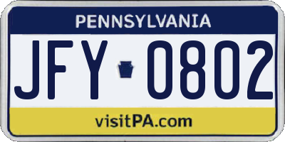 PA license plate JFY0802