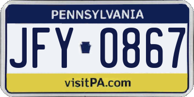 PA license plate JFY0867