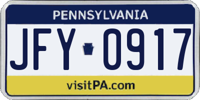 PA license plate JFY0917
