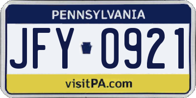 PA license plate JFY0921