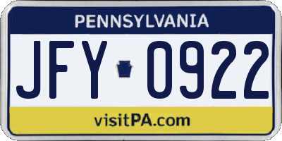 PA license plate JFY0922