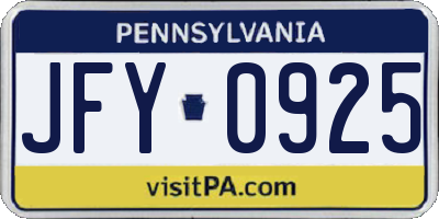PA license plate JFY0925