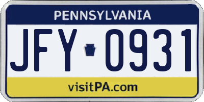 PA license plate JFY0931