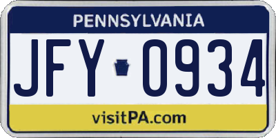 PA license plate JFY0934